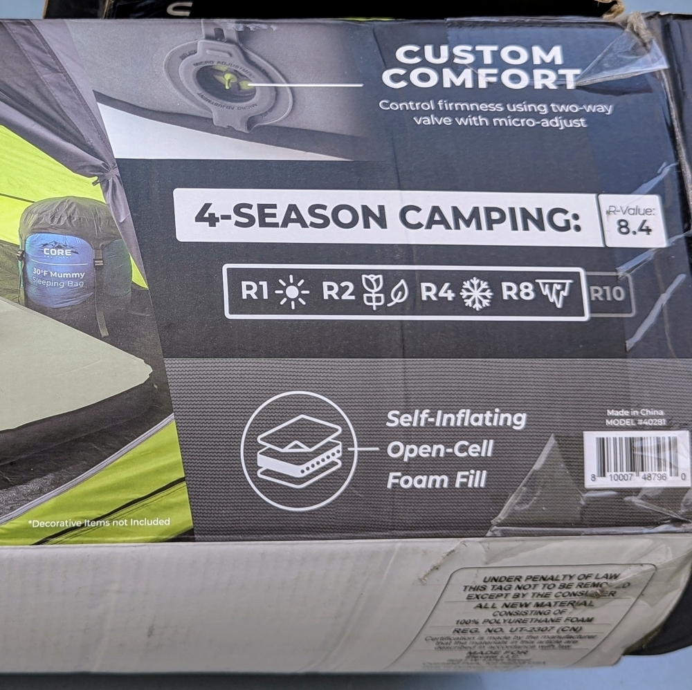 Core self inflating 4 seasons camp bed. R-value 8.4 good to 0* F